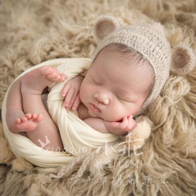 China Medium newborn mohair hat cowl hat for newborn props, handmade crochet mohair baby hat, warm cowl for newborn props for sale