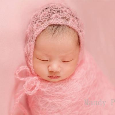 China Stretch mohair wrap photo props newborn baby mohair wrap photo props foar, handmade knit cute mohair pattern wrap with hat, baby photo props for sale