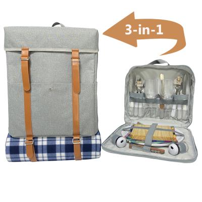 China All In One Backpack Picnic Basket All In One Portable Picnic Backpack Bag For 4 Person With Cooler Compartment And Full Cutlery Set for sale