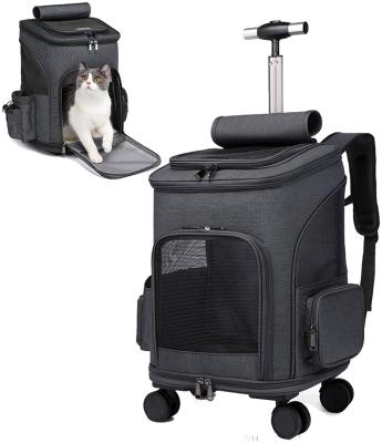 China Wheeled Carry Car Seat Removable Stable Stable Cart Cat Carrier Backpack Mesh Ventilation Windows For Dogs Cats Puppy for sale