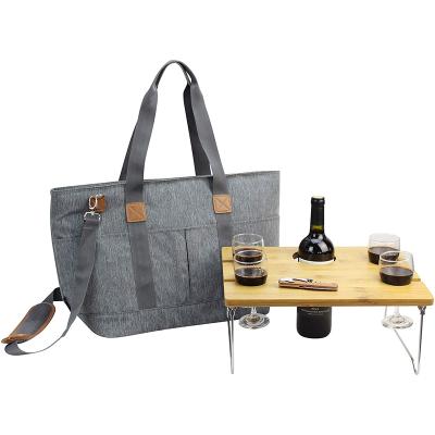 China Picnic Tote Set With Table 4 Person Wine Rack Eco Friendly Tote Set Cooler Bag For Camping for sale