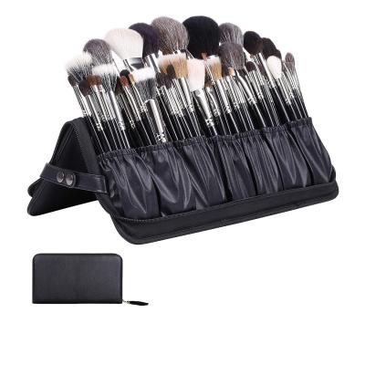 China Fashion Professional Black Travel Portable Makeup Brushes Organizer Bag Artist Handbag Leather Cosmetic Bag for sale