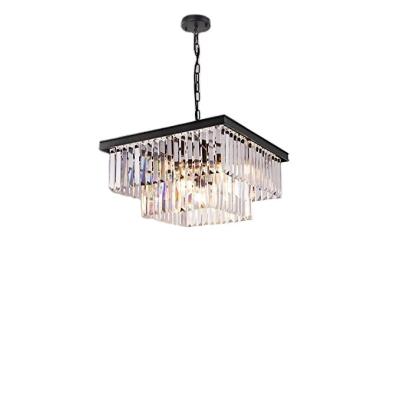 China Long Indoor Lighting Crystal Cube Art Decorativos Ceiling Light Luxury Elegant Square Chandelier For Home for sale