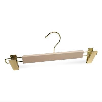 China Modern white luxury wooden pants hanger with gold hook for sale