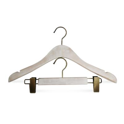 China Country New Design Wooden Pants Hanger With Clips Washed White Color for sale