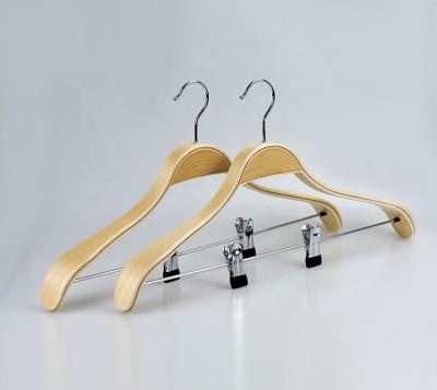 China Vintage Arade Natural Color Plywood Hanger with Clips for Costume Display for sale