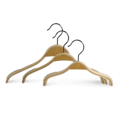 China OEM Casual Cheap Plywood Laminated Wood Coat Hanger Anti-Slip Top Cloth Hanger for sale