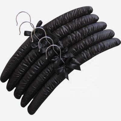 China Customized Vintage Colors Black Satin Padded Hanger With Solid Wood Insert Dresses Display for sale