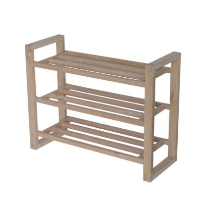 China High Quality Durable Wood Material Eco-friendly Shelf Material 3 Tiers Slatted Shoe Storage Shoe Rack For Hotel for sale