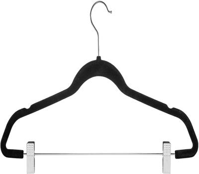 China Amazon CLASSIC Hot Sales Magic Non Slip Black Velvet Hangers With Clips for sale