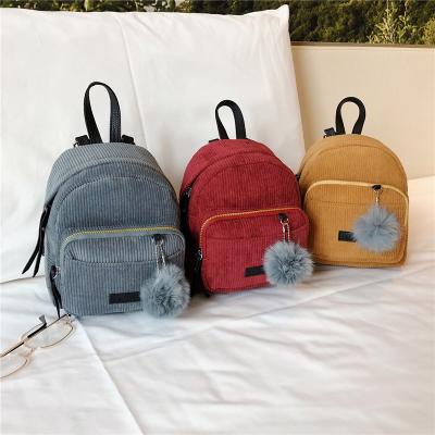 China Fashion Corduroy Solid Color School Backpack Cute Travel Mini Backpack Women Anti-theft for sale