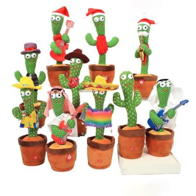 China Promotion Xmas Gift Cute Shaking Xmas Electronic USB Singing 120 Songs Recording Cactus Bailarin Plush Dancing Cactus Talking Toy for sale