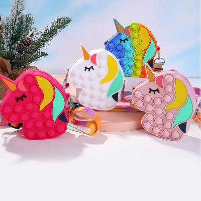 China Promotion Christmas Gift Unicorn Design Coin Card Pop Up Wallet Bag Push Bubble Jumping Purse, Silicone Wiggle Person Toy Coin Bags Pop Up Purse coin wallet for sale