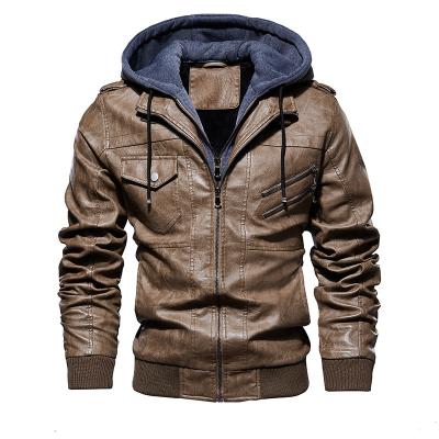 China Latest Male Design Waterproof Hot Selling Hooded Leather Men's Products Slim Zipper PU Jacket for sale