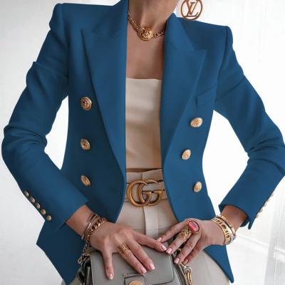 China Anti-wrinkle fashion cotton pure color long sleeves wedding cheap women's tuxedo office ladies blazers suits for sale