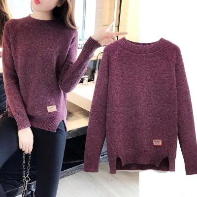 China Autumn Women Loose Shirt Long Sleeve Solid Color Stylish Sweater Anti-wrinkle Round Neck Sweater Female Knitted Tops for sale