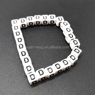 China YF Acrylic White Simple Letters D YF Bracelet Accessories 7mm Acrylic Alphabet Cube Bead Kids DIY For Jewelry for sale