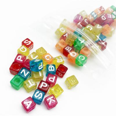 China 250pcs/pack 7x7mm Acrylic Cube Assorted Glitter Alphabet Letter Beads for sale