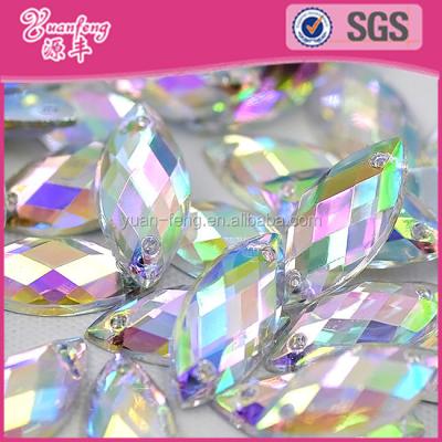 China Flatback Garment Accessories 7X15mm AB Color Sew On Back Flat Acrylic Rhinestones for sale