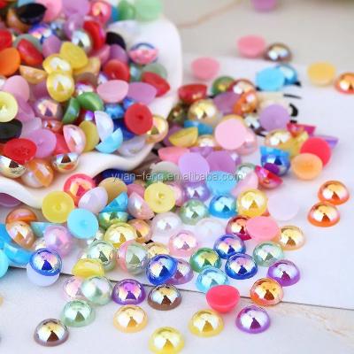 China Acrylic 8mm Half Round Flatback Mix AB Random Color Plated Plastic Beads For Scrapbook Nail Art Wedding Dress for sale