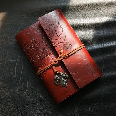 China Gift Custom Logo Loose Leaf Binding PU Vintage Leather Diary Journals Notebook for sale