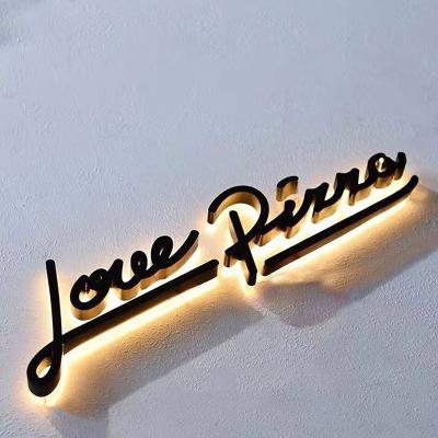 China Custom Eco-friendly Stainless Steel Electroplating Titanium Brushed Backlit Backlit Backdrop Wall Character Logo Signs for sale