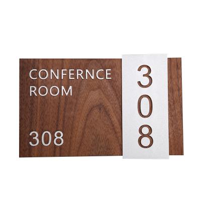 China Eco-friendly Star Nordic Chinese Hotel New Inn Hotel Department Office License Plate Black Walnut Wood Door Plate for sale