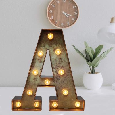 China Eco-friendly Vintage Industrial Letters With Lights Iron Rust Marquee Bar Sign Marquee Letter for sale