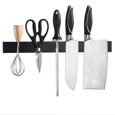 China Wall Mounted Magnetic Black Brushed Silver Stocked Kitchen Shelf Stainless Steel Knife Holder for sale