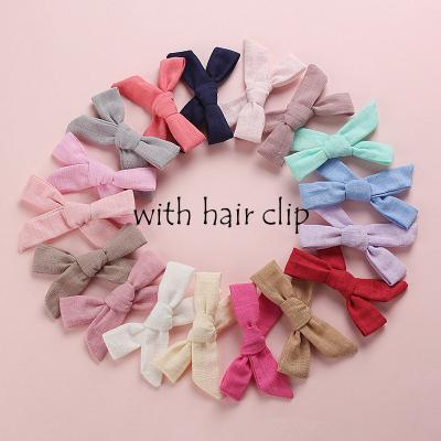 China Fashionable Factory Outlet 17 Colors Baby Hand Tied Cotton Bamboo Canvas Hangers Hair Clips Girls Bow Hairpins Hair Clips Handmade Headwear for sale