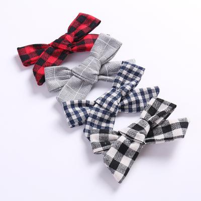 China Fashionable Hot Sale Fabric Cotton Plaid Bow Handmade Hair Clips For Babies Ties Hairpins Headwear Kids Hair Clips for sale