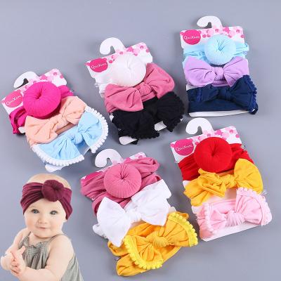 China New Popular 3pcs Set Baby Headband Bow Nylon Firm Headbands For Cute Kids Girls Stretch Turban Headband Support Drop Shipping for sale