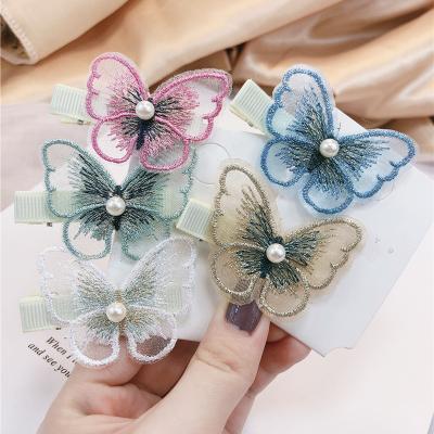 China Fairy Three-Dimensional Butterfly Girls 3D Embroidery Butterfly Pearl Hair Clips Women Hangers Hairpins Photo Props for sale