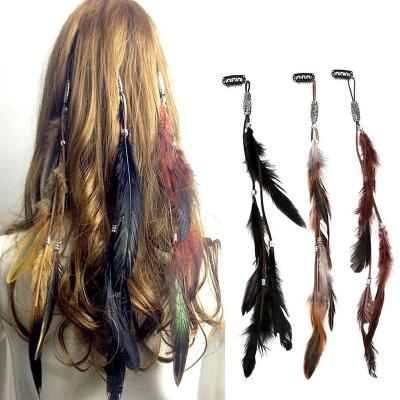 China 2020 Fashionable Women Feather Hair Extension Tassel Headdress For Girls Indian Style Wig BB Of An Elastic Band Clips Hairpins Accessories for sale