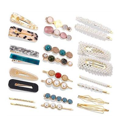 China 15/20/24 Pcs Trendy One Set Fashion Pearl Acrylic Acetate Geometric Hair Clips For Women Girls Soft Hairpins Barrettes Hair Accessory for sale