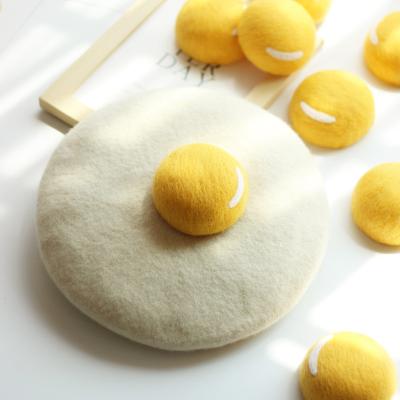 China Flat Surface Kawaii Women Poached Egg Yolk Berets Girls Handmade Wool Felt Beanies Hats Painter Hat 2019 Winter Parent-child French Hat for sale