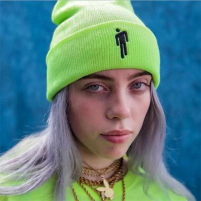 China COMMON Billie Eilish Beanie Hat Women Embroidery Knitted Winter Warm Hats For Men Women Solid Hip Hop Beanies Casual Slapped Hood for sale