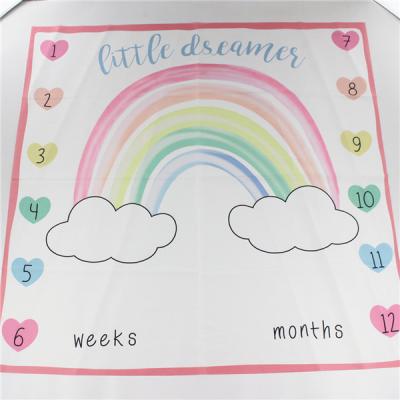 China Monthly Infant Bebe Boy Girl Photo Props 100x100cm Anti-Pilling Backdrop Cloth Calendar Baby Milestone Prop Rainbow Photography Blanket for sale