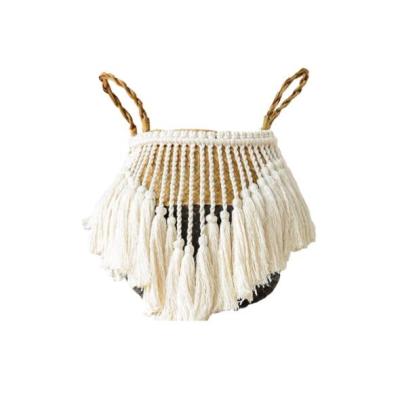 China Minimalist Luxury Foldable Dirty Rope Woven Laundry Baskets Tassels Decor Bra Laundry Baskets Baby Toy for sale