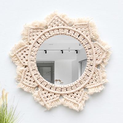 China Tapestry Minimalist Handmade Woven Wall Mirrors Luxury Home Decor Bath Wall Decor Mirror for sale