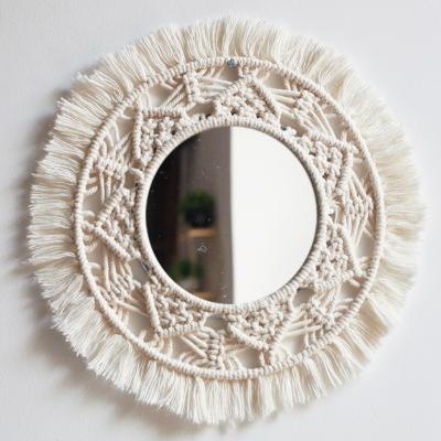 China Minimalist Home Decor Wall Mirror Tapestry Bedroom Decoration Handmade Woven Indoor Wall Mirrors for sale