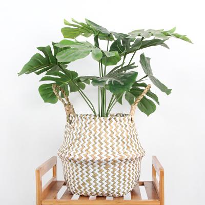 China Modern Handmade Striped Wicker Baskets Storage Baskets Decor Boho Garden Plant Nordic Folding Decorative Flower Pots (L) for sale