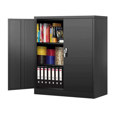 China Mini Rush Office Furniture Double Height Black Swing Door Steel Half Storage Cabinet for sale