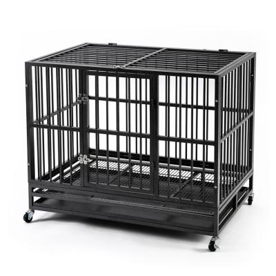 China 48 Inch Breathable Design Large Dog Cage Indoor Outdoor Folding Heavy Duty Dog Kennel With Removable Locking Tray And Cover 4 Wheels for sale