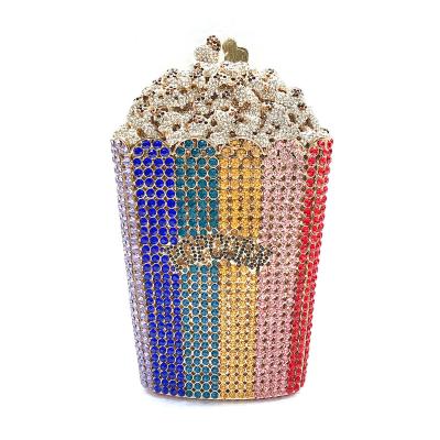 China High Quallity New product creative popcorn lady crystal wispy air diamond inlaid temperament dinner bag for sale