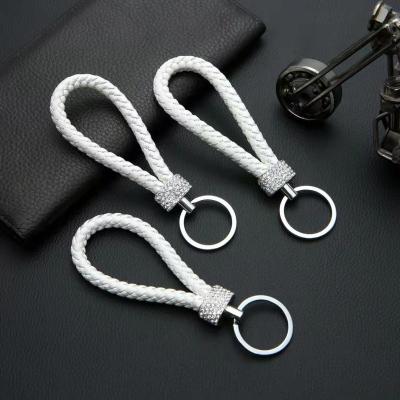 China Leather 2022 Fashion Luxury  rhinestone car cute initial weave rope  keychain for sale