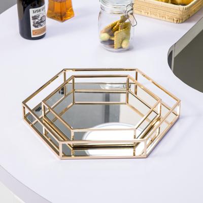 China Tray Factory Wholesale Cheap Price Elegant Vanity Metal Wire Glass Mirror Marble Serving Tray for sale