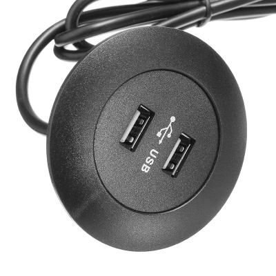 China Residential / Multi-Purpose Dual USB Panel Black Charging Round with Blue LED and 5V 2A Power Adapter for Sofa Lift Bed Table for sale