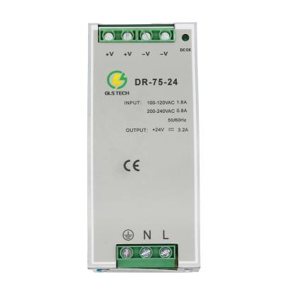 China CE ROHS Approved AC 110V/220V To DC 24V 3.2A DR-75-24 Din Rail Power Supply for sale