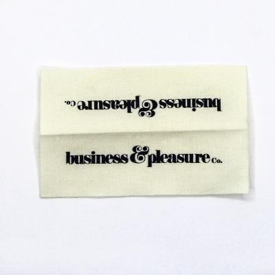 China Sustainable Apparel Garment Fabric Cotton Silk Screen Printed Woven Tag Labels For Clothes for sale